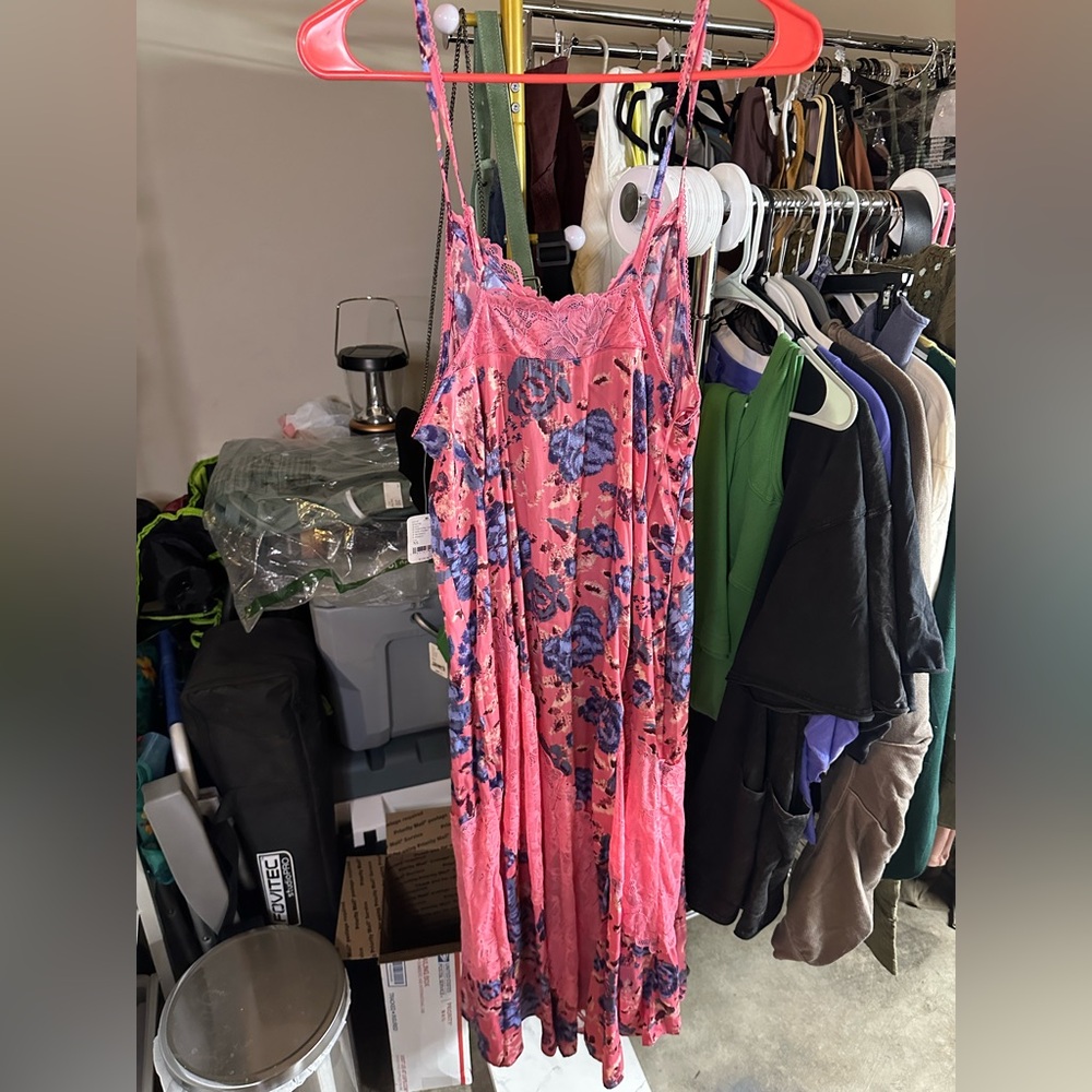 Free People First Date Printed Maxi Slip Dress in Sweet Pink Combo, XS - Picture 9 of 10